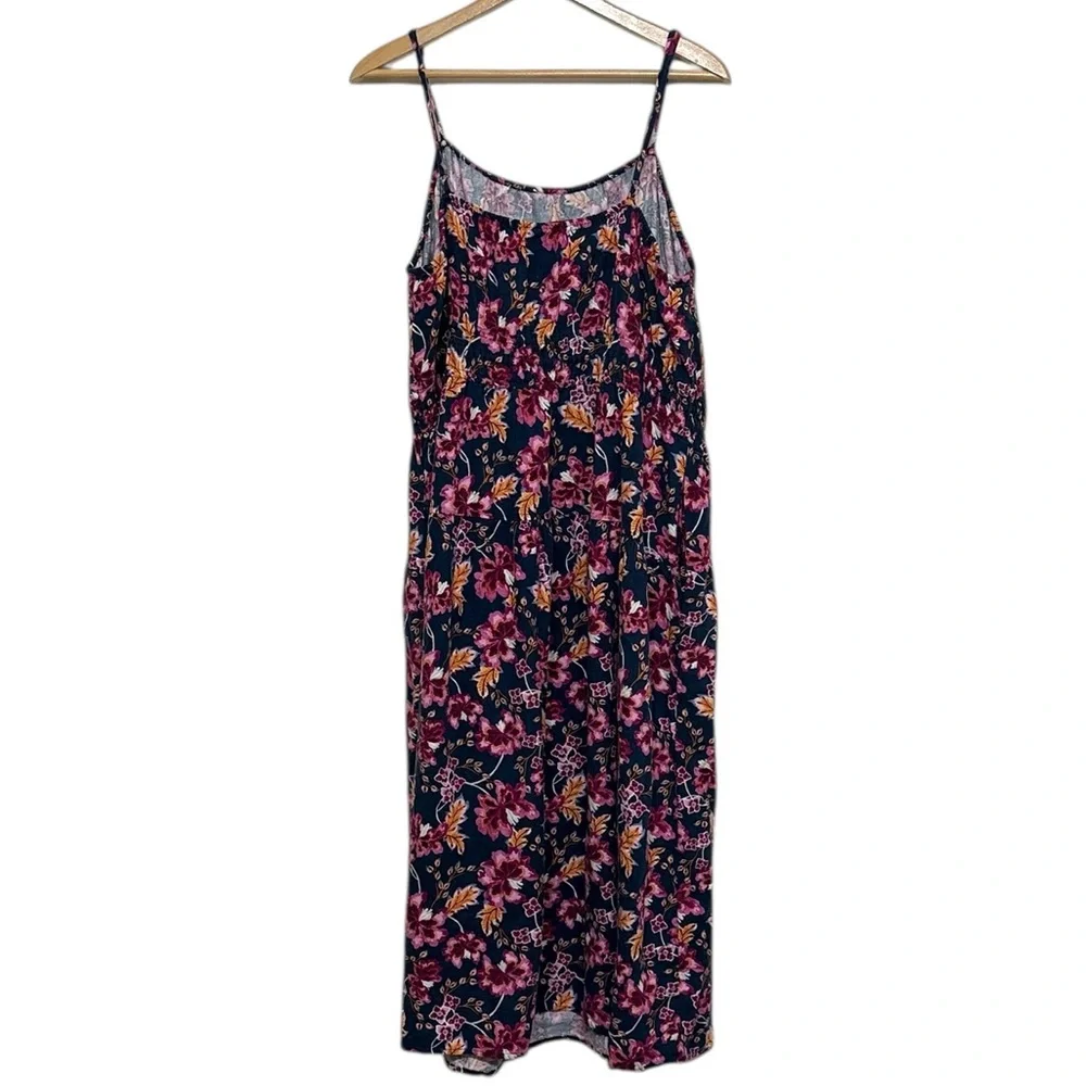 Old Navy Midi Cami Dress Size 2X Navy Pink Floral Pockets - Picture 8 of 12